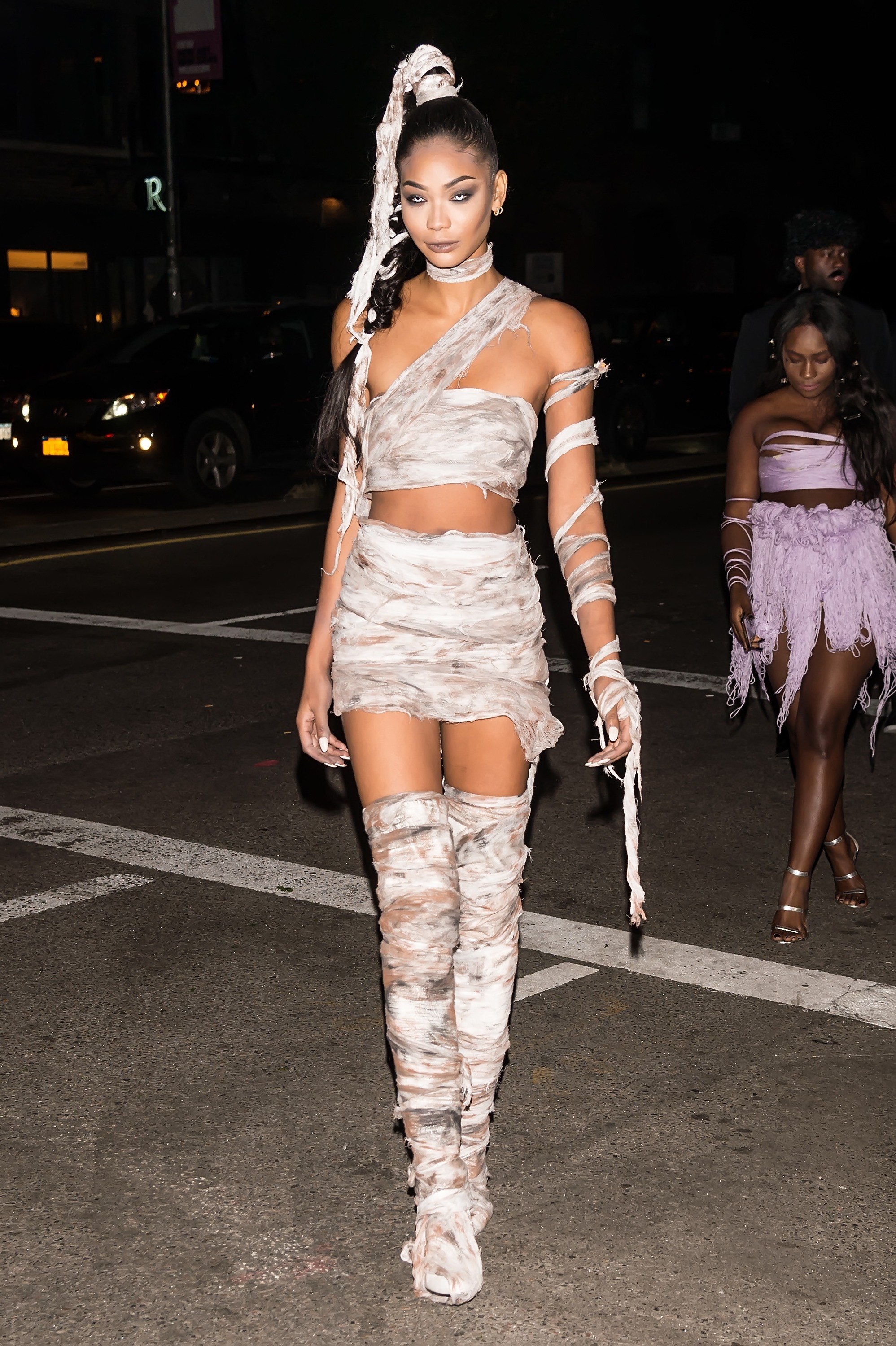 Chanel Iman is seen arriving at Heidi Klum's 17th Annual Halloween Party.